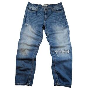 Carly Jean Los Angeles Devon Boyfriend Distressed Blue Denim Jeans Junior Size 5